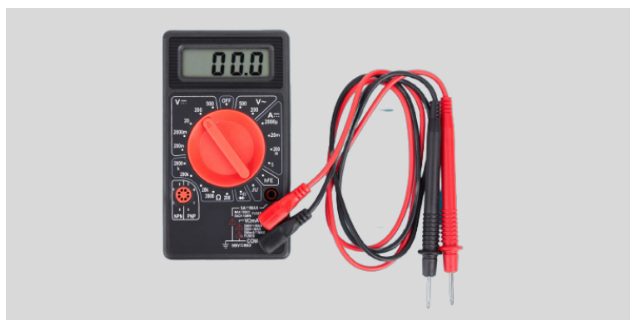 black and red multimeter at 00.0v initial reading