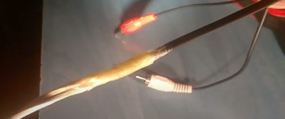 combining the taped negative and positive wires