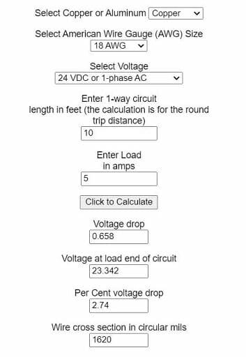 voltage drop calculator: 2.74v copper