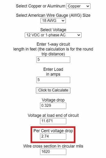 voltage drop calculator: 2.74v