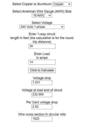 voltage drop calculator: 2.92v copper