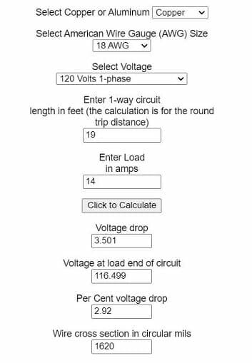 voltage drop calculator: 2.92v