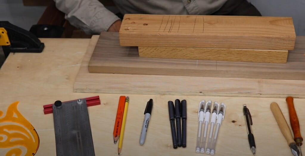wood planks and different kind of marking pens