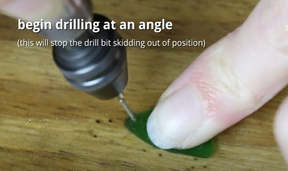 drilling sea glass at an angle