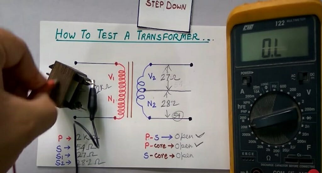 red and black probe on transformer testing