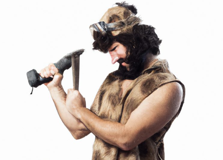 a man using a drill bit in 35,000 BC
