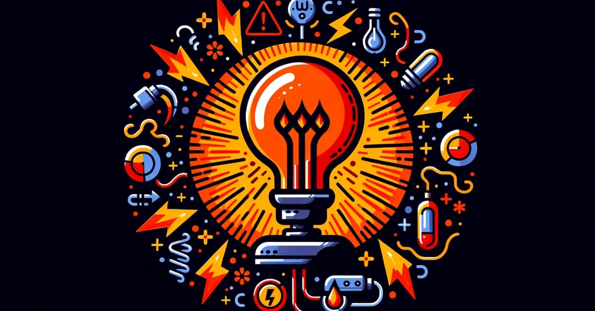 An image of a light bulb surrounded by various symbols, showcasing the concept of electricity