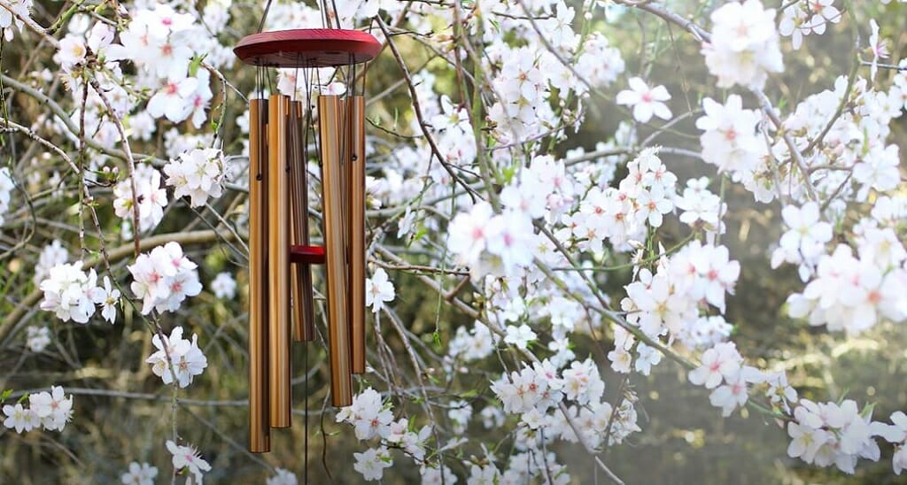 hanging the wind chimes outdoors