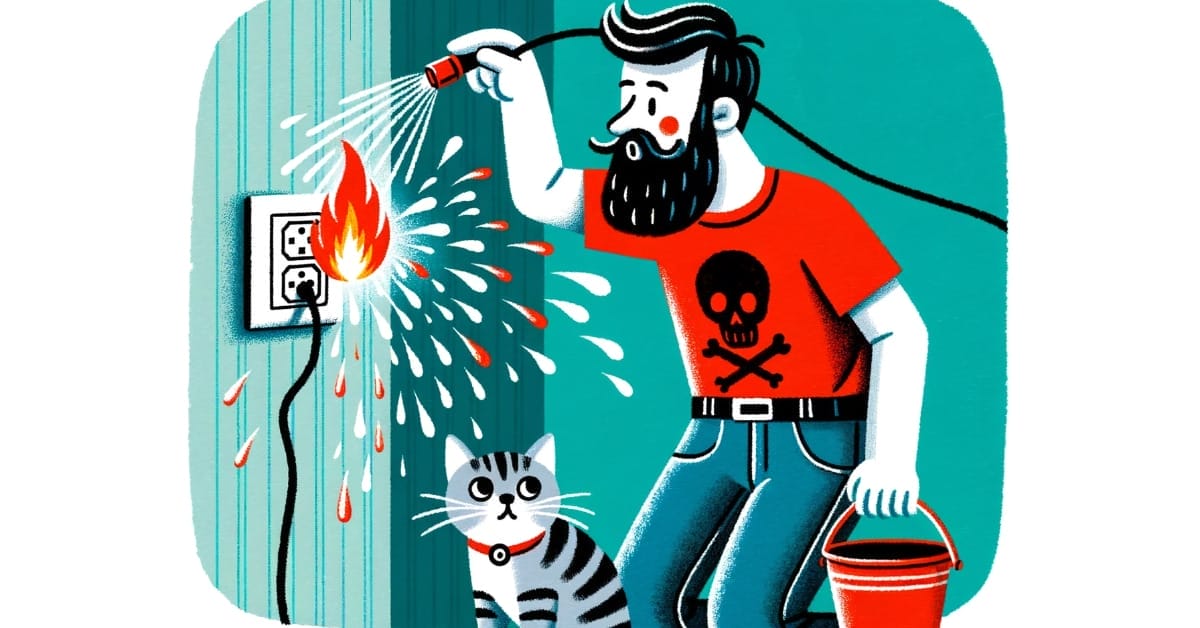 An illustration of a bearded man with a cat.