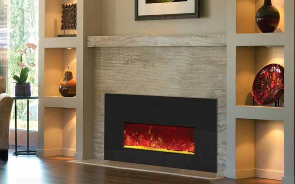electrical fireplace in the living room area