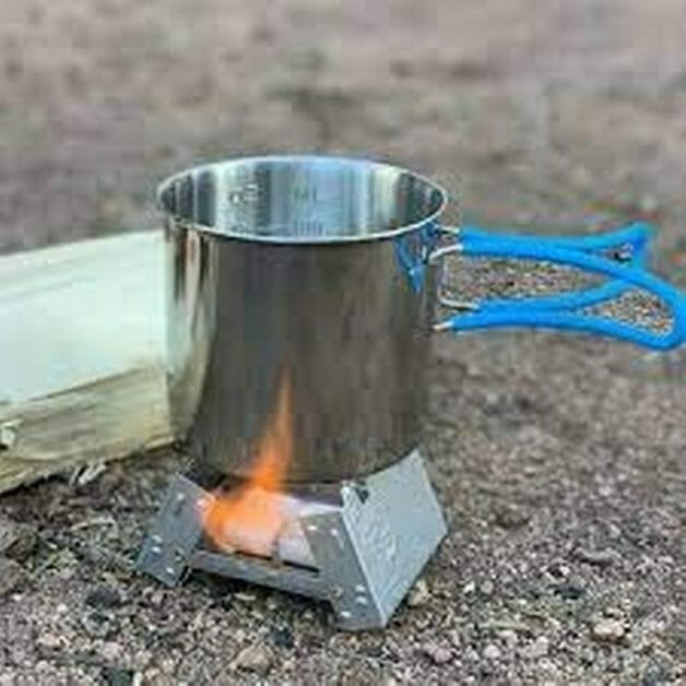 heating water using hexamine tablets on a hexamine stove