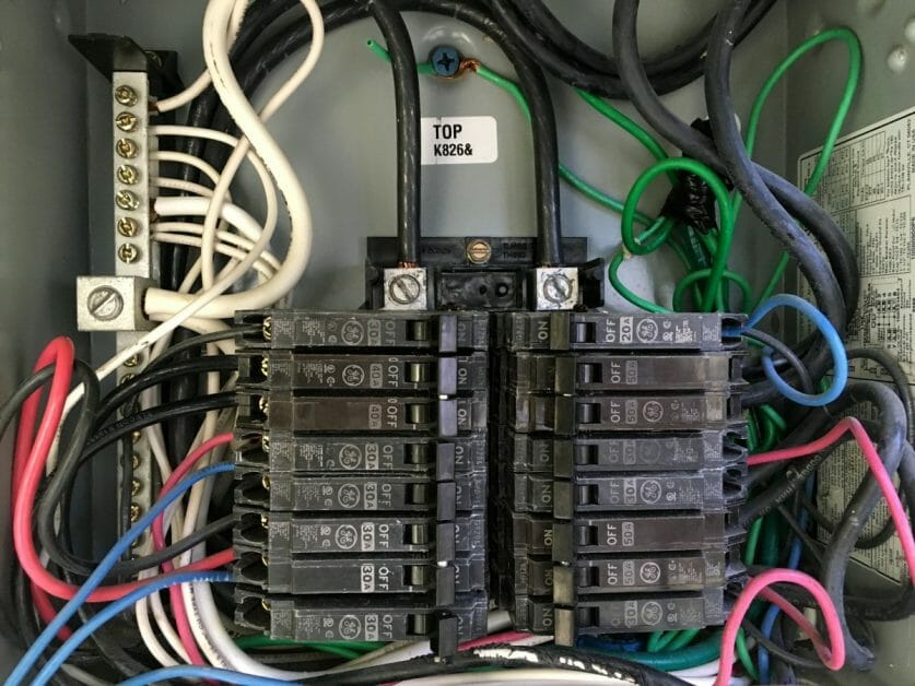 wires and breakers in a box panel