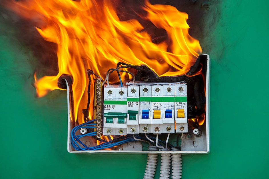 circuit breaker panel in flame