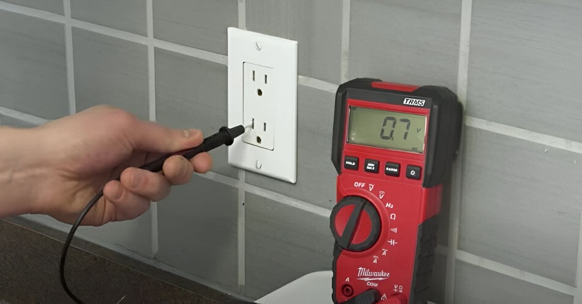 A person testing the outlet with a multimeter