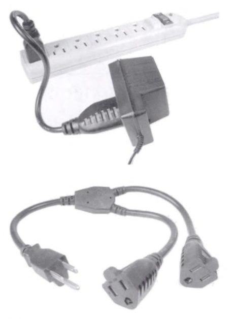 the adapter attached to the power strip
