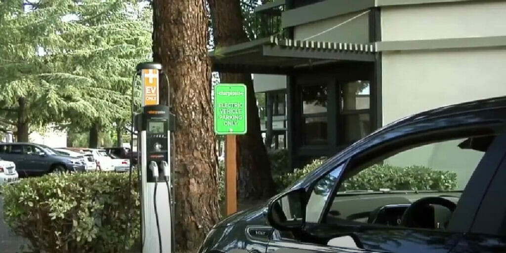a car and a charging station outdoor