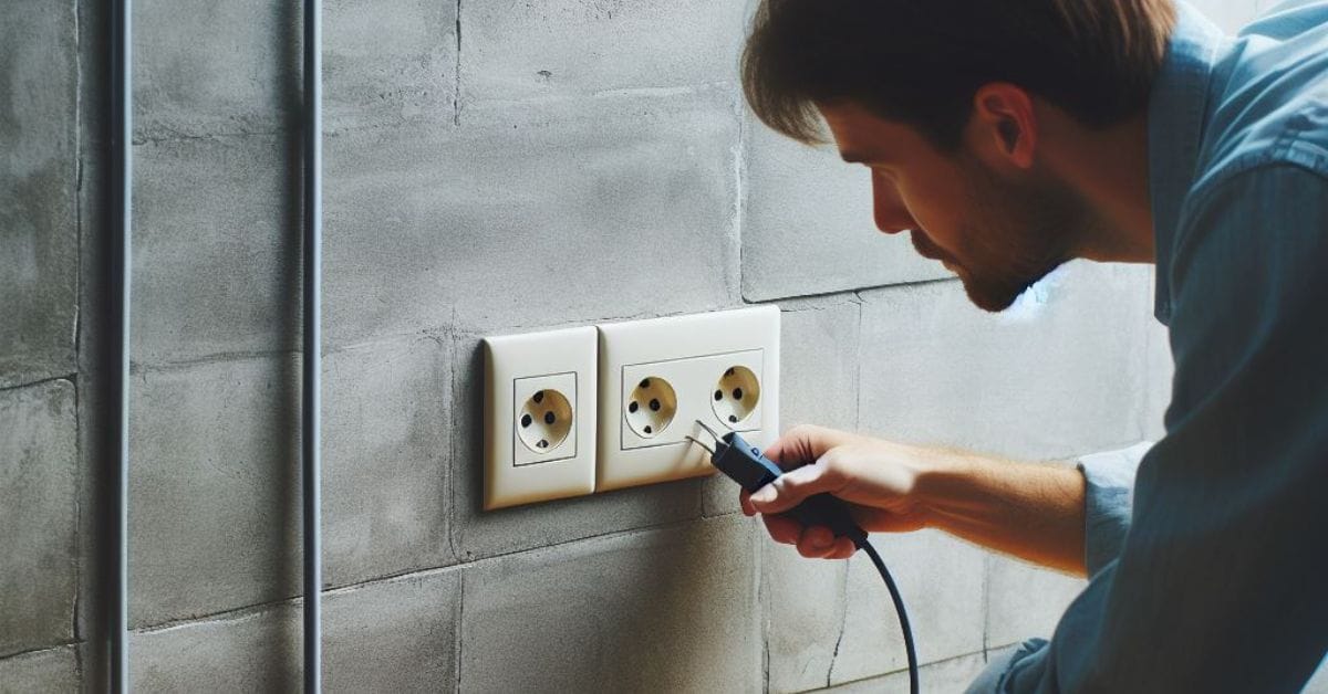 A man checking on an outlet on the wall