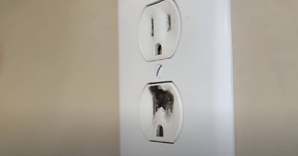 An electrical outlet with a burn mark on it