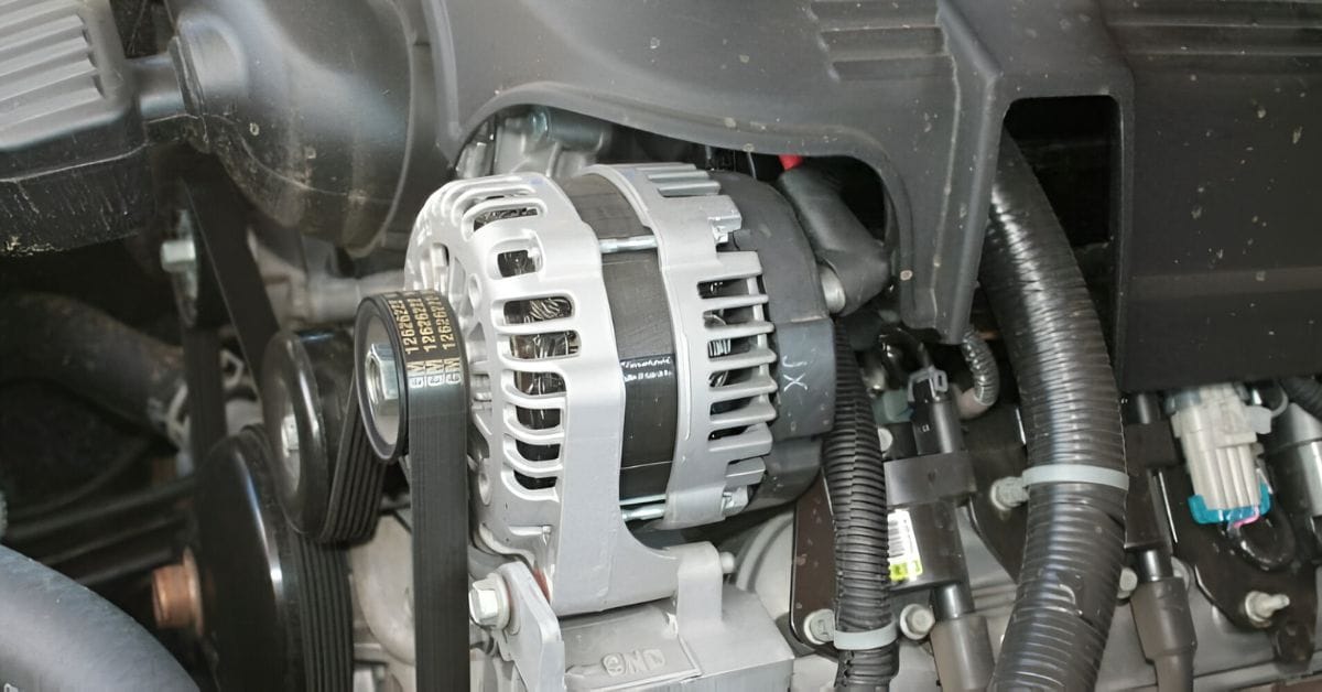 An alternator attached to the engine