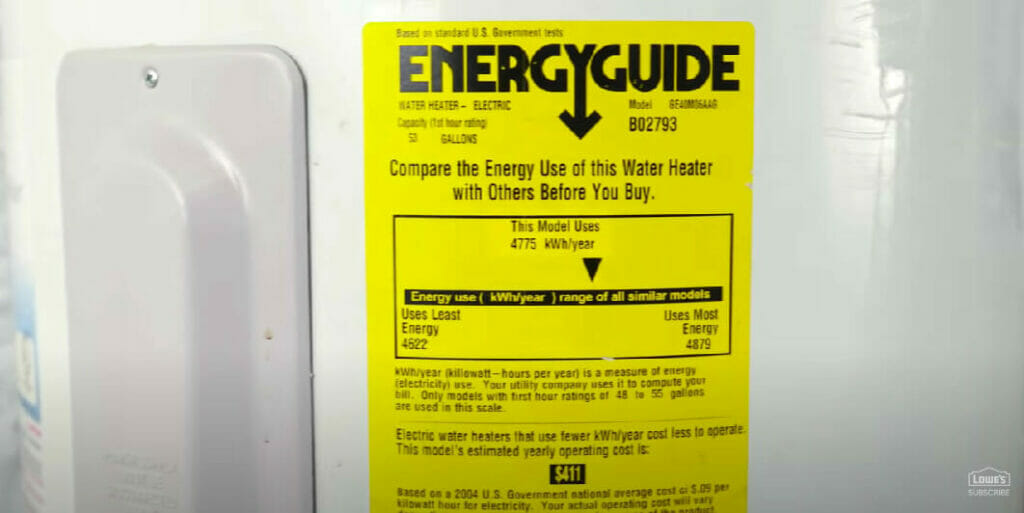 energy guide of a water heater
