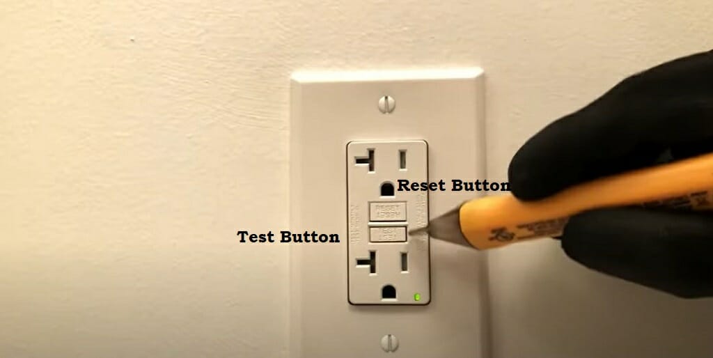 reset and test buttons of a GFCI outlet