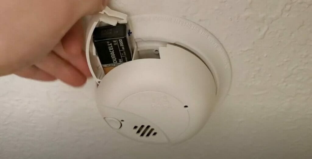 9v battery on the mounted smoke detector
