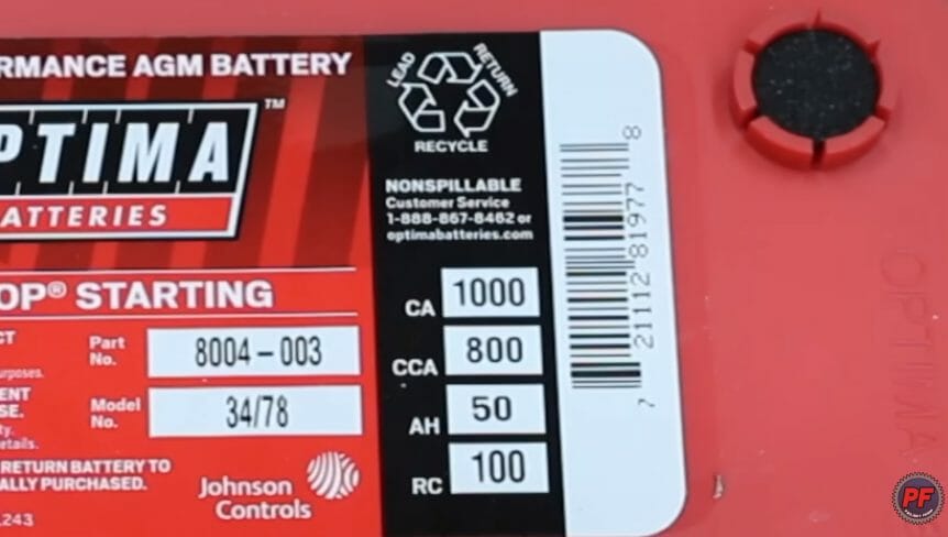 AGM battery reserve capacity label information