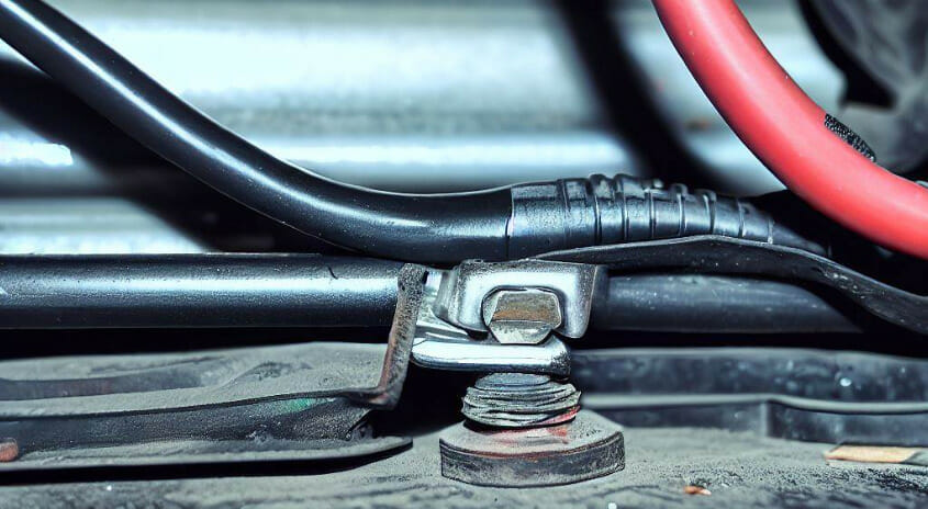 connecting the negative clamp to a grounded part of the car