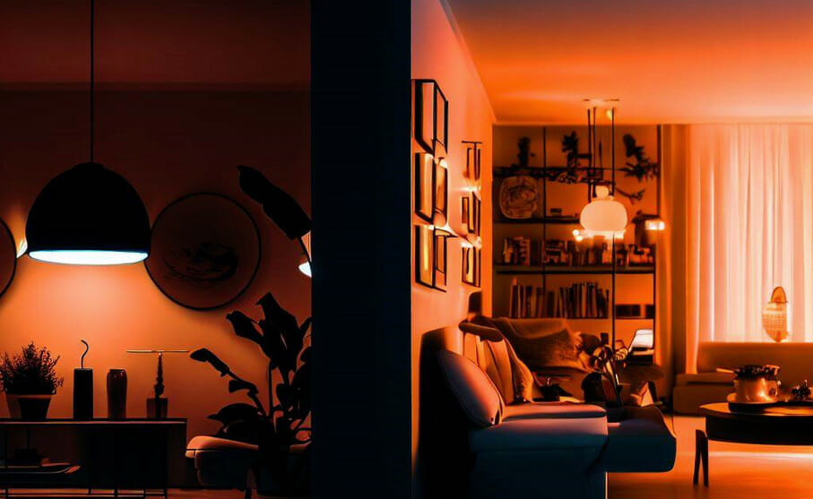 warm lights in demonstrated on the living room