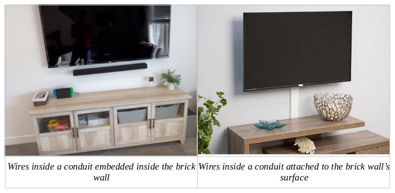 a tv mounted on white wall
