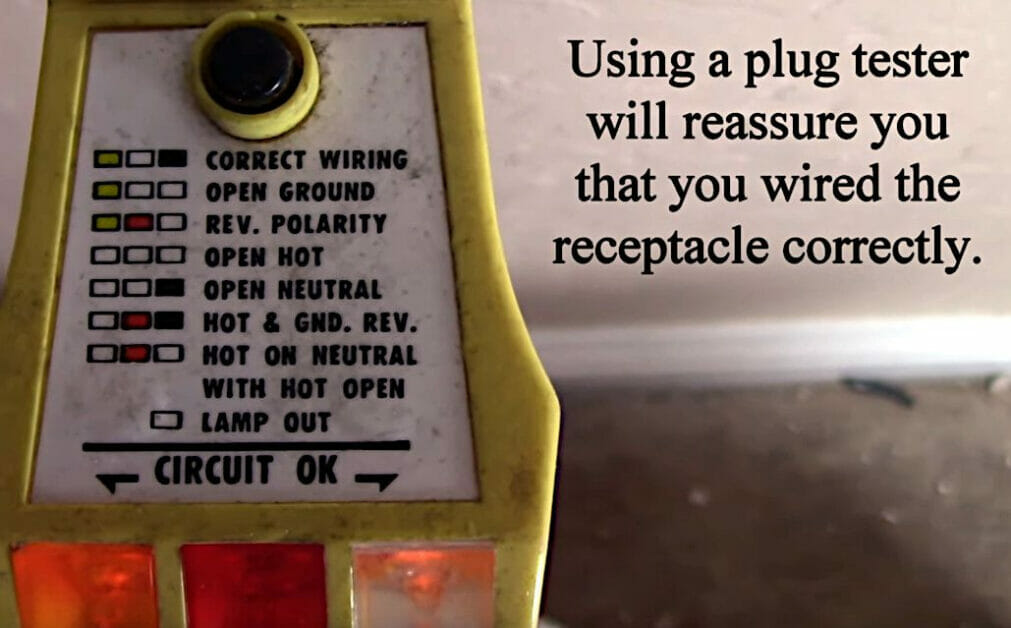 check the light indications on the plug tester when testing an outlet