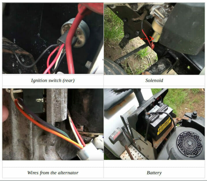 Wiring points on a riding lawnmower