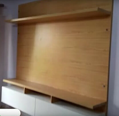 A wall-mounted wood cabinet tv stand with wire concealment management