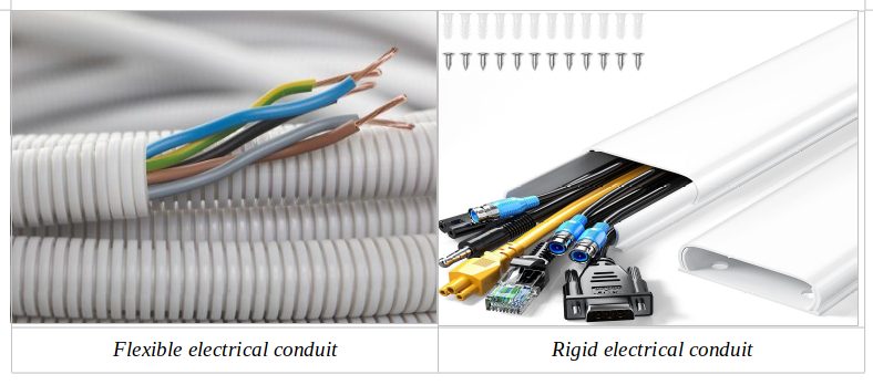 Various types of electrical wires and cables: hiding wires on brick walls