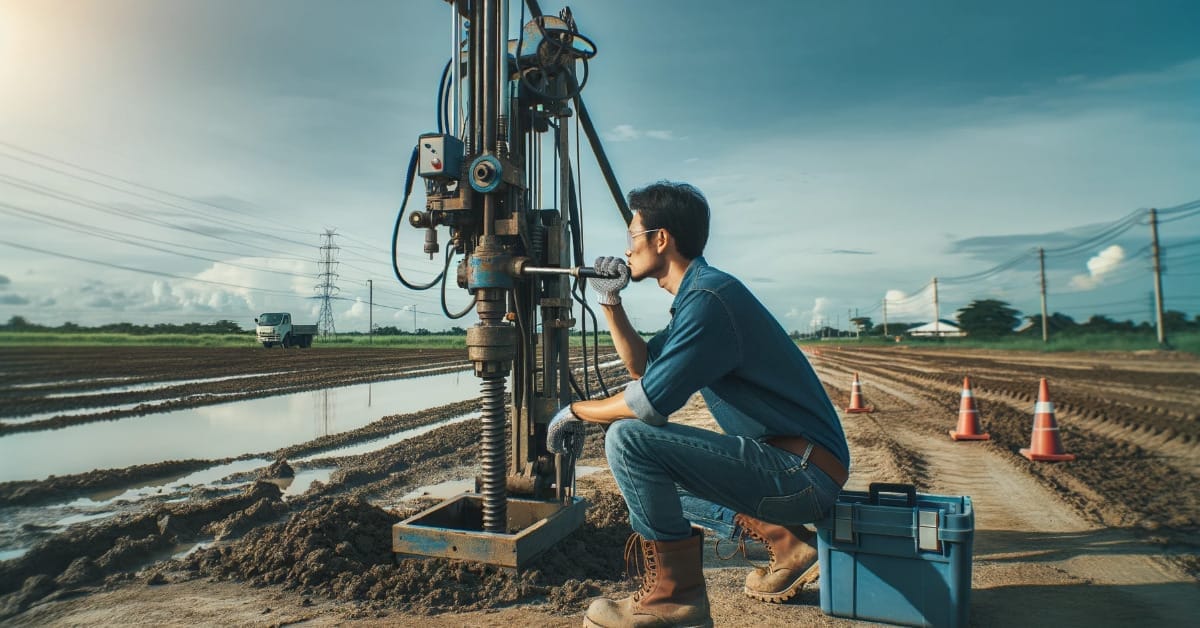 A man operating a drilling machine in a field
