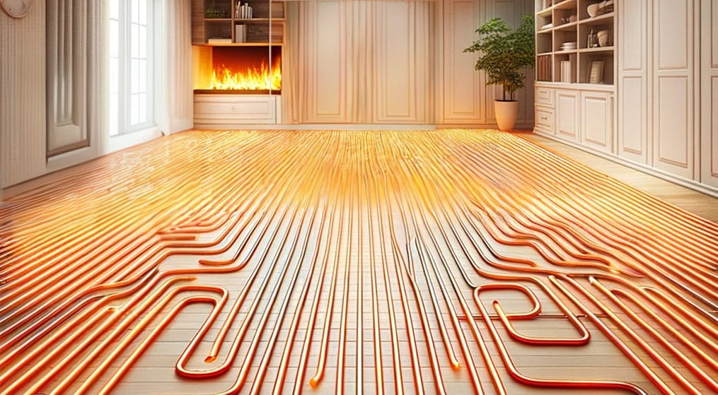 An image of a radiant floor heating system with a broken wire.