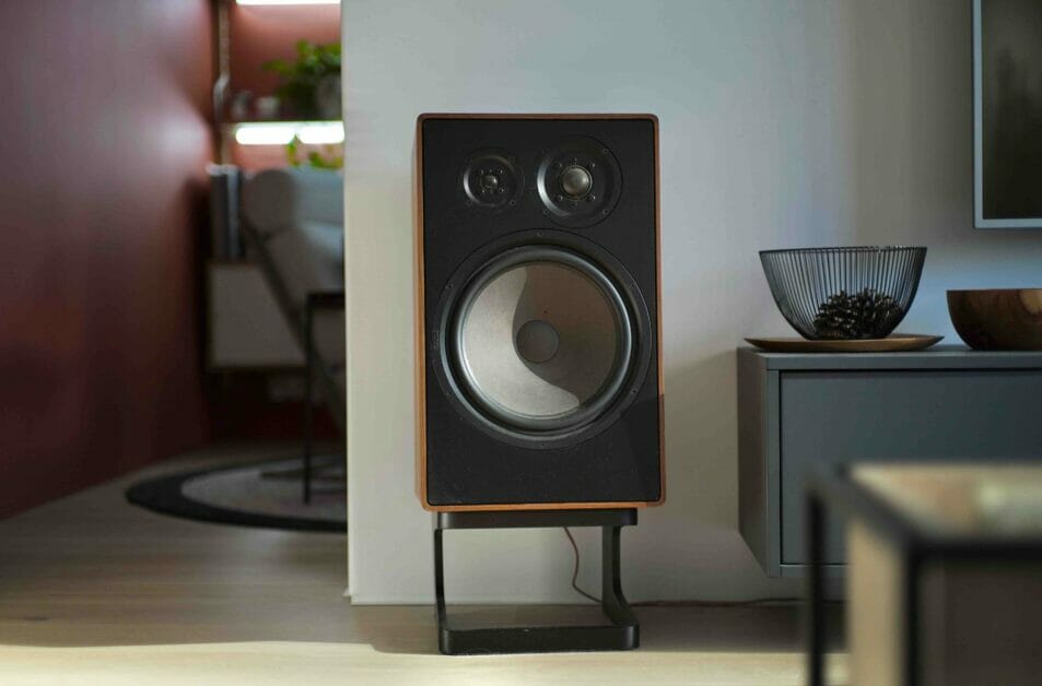 A speaker in a living room