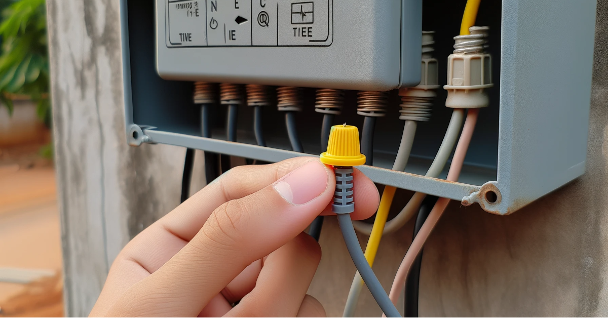 A person is connecting wires in an electrical box, wondering if they can substitute wire caps with electrical tape.