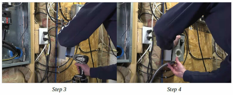 A man demonstrating how to wire a generator transfer switch using a drill