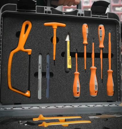 A tool case with a variety of tools in it