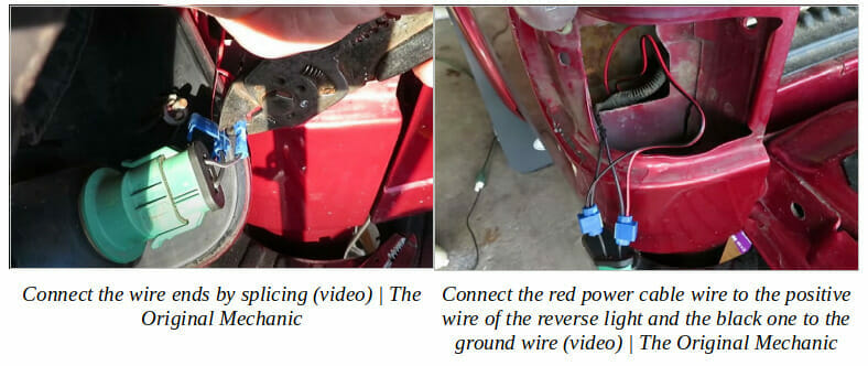A picture of a car door with a wire connected to it, demonstrating how to run backup camera wires on a truck.