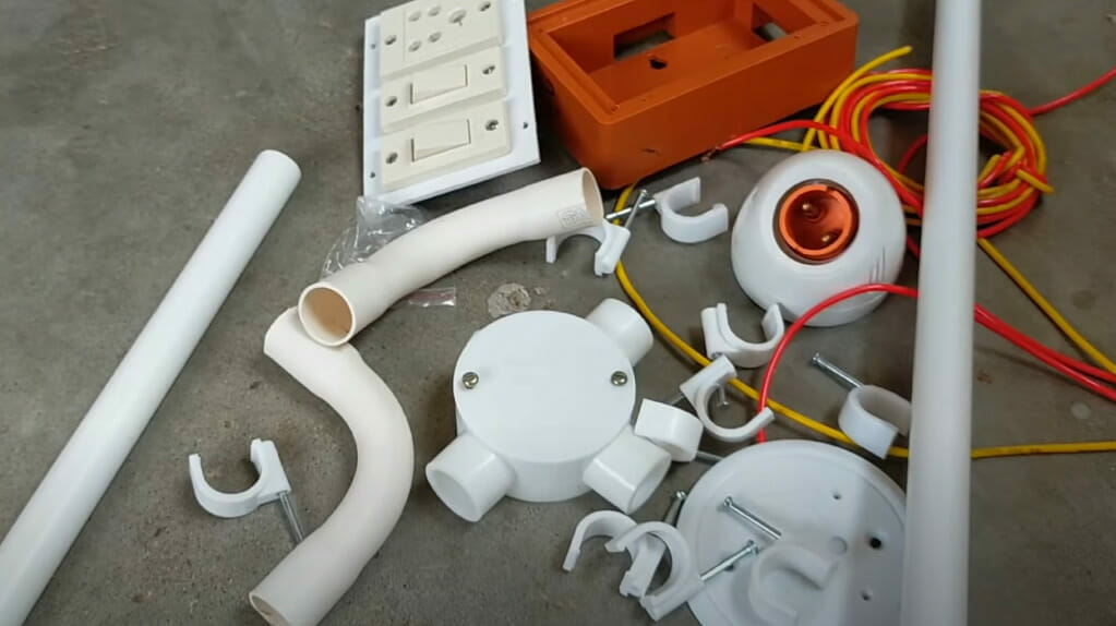Electrical equipment and parts on a concrete floor