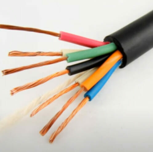 A group of colored wires with stripped ends
