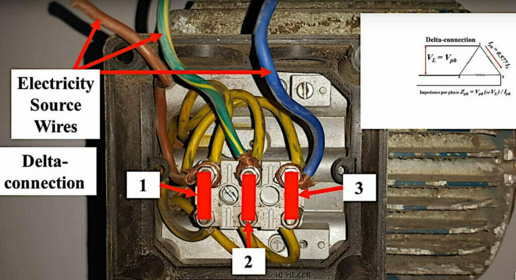 A diagram illustration of a delta connection of wires