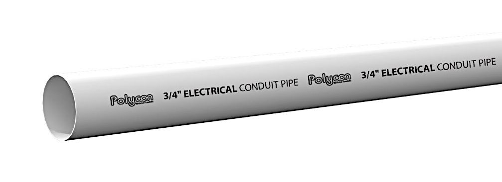 A polycon 3/4 inch conduit pipe in color white