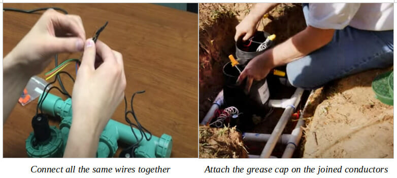 A person connecting wires and attaching grease cap on the conductors