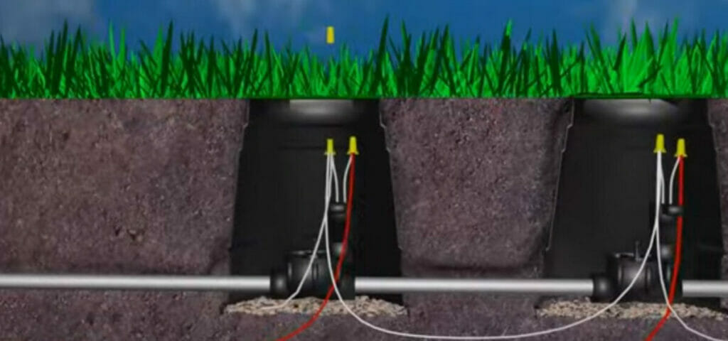 An illustration for wiring the valves of a sprinkler system 