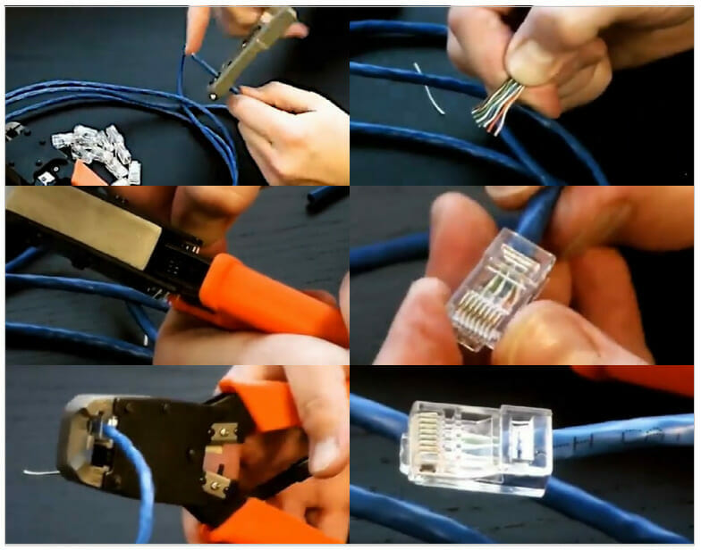 A person attaching RJ45 connector to the RJ45 wire