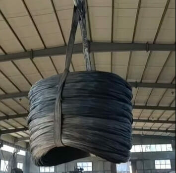 A roll of wires being lifted at the warehouse