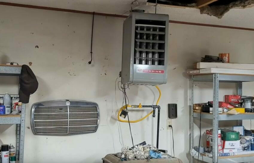 A Modine heater in a stock room area